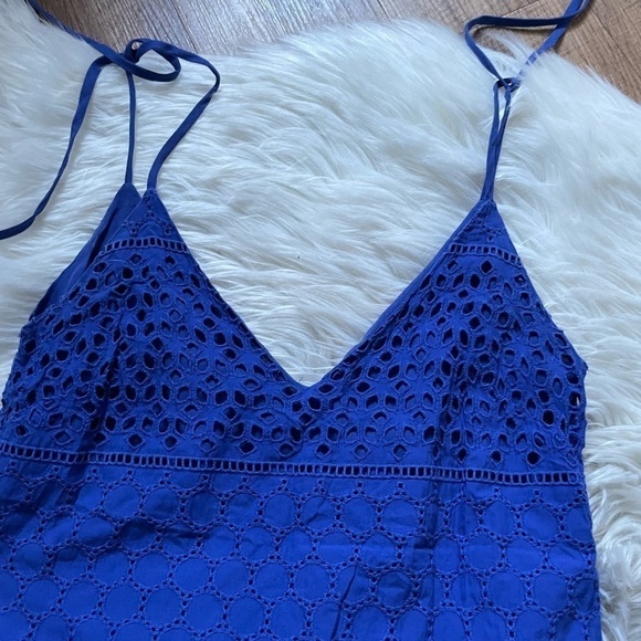 ASOS Blue Eyelet Lace Tie Shoulder Dress - Picture 3 of 4